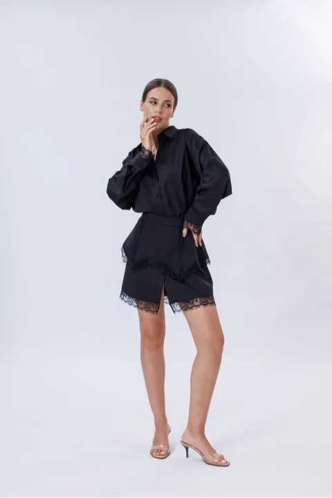 Платье - рубашка с кружевом из вискозы 4PM — фото 2